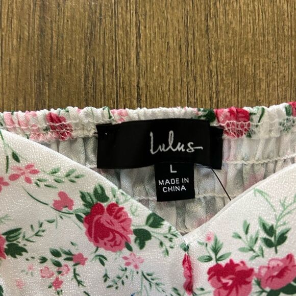 Lulus Cute Factor Floral Rose Print Puff Sleeve Crop Top large - Picture 5 of 9